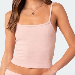 Edikted Pink Waffle Knit Crop Tank Size S